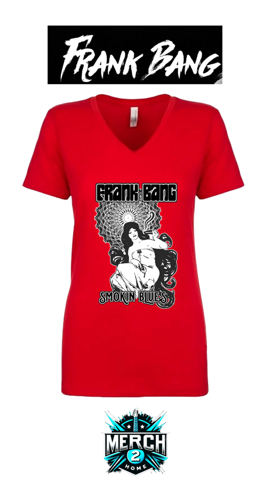 Frank Bang "Mary Jane Smokin' Blues" Women's V Neck T-Shirt--FREE SHIPPING--