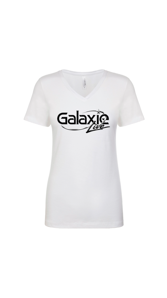 Galaxie LIVE! Horizontal Logo Womens Next Level V-Neck Short Sleeve T-Shirt--FREE SHIPPING--