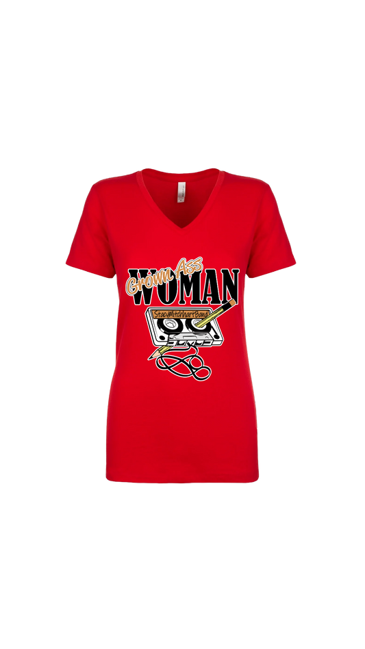 Stacy Mitchhart "GrownAss Woman" Next Level V-Neck T-Shirt--FREE SHIPPING--